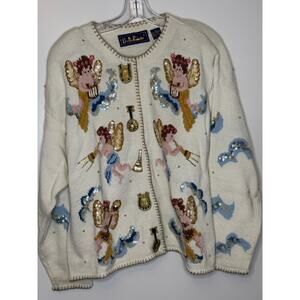 Belle Pointe Sequin Sweater Angels Cherub Cardigan Womens Vintage XL